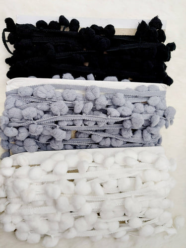 9 yards x Wholesale Black Grey White Pom Pom Fringe Trim, Pompom Trimming, Tassels